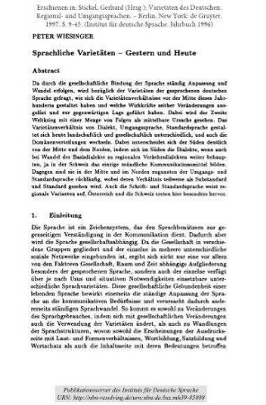 Sprachliche Varietäten - Gestern und Heute