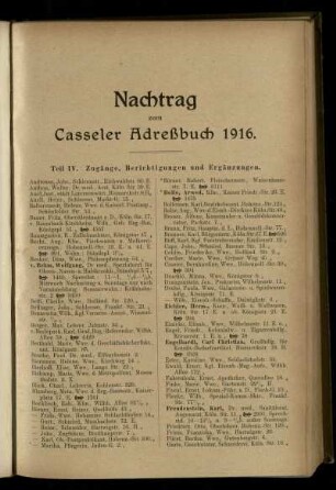 Nachtrag zum Casseler Adreßbuch 1916