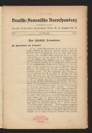 Nr. 1-11, 12. November 1918-1.Oktober 1919