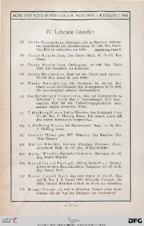 IV. Lebende Künstler (Nr. 105-125)