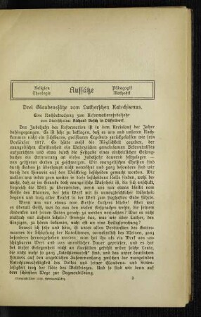 Drei Glaubenssätze vom Lutherschen Katechismus : eine Nachbetrachtung zum Reformationsjubeljahr