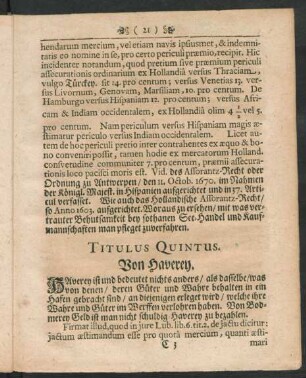 Titulus Quintus. Von Haverey.
