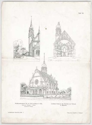 Thiersch, Friedrich von; Ulm; Garnisonkirche - Ansichten, Perspektivischer Schnitt