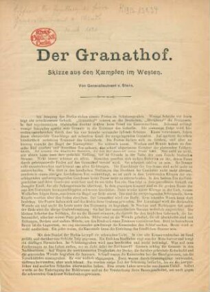 Der Granathof : Skizze aus den Kaempfen im Westen