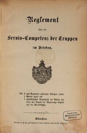 Reglement über die Servis-Competenz der Truppen im Frieden