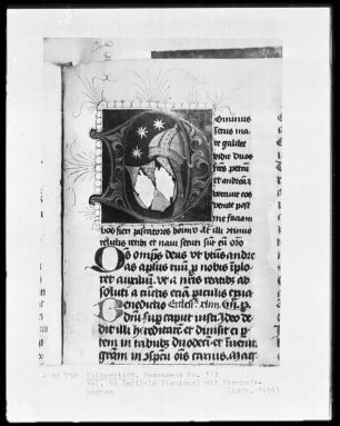 Missale, Ms. 113, folio 95, Initiale D(ominus) mit Bischofswappen