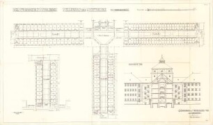 ohne Verfasserangabe; Straubing (Bayern); Zuchthaus - Zellenbau des Zuchthauses (Grundriss 3. OG; Schnitt)
