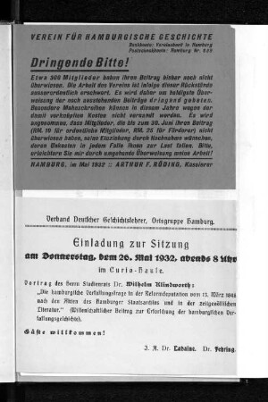Dringende Bitte! und Einladung zur Sitzung