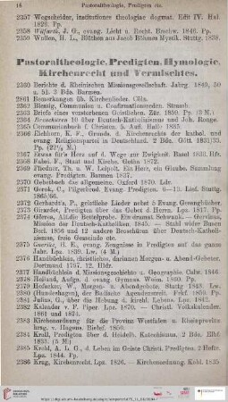 Pastoraltheologie, Predigten, Hymologie, Kirchenrecht und Vermischtes (Nr. 2360 - 2726)