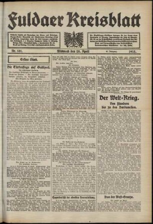 Erste Ausgabe vom Mittwoch, den 28. April 1915.