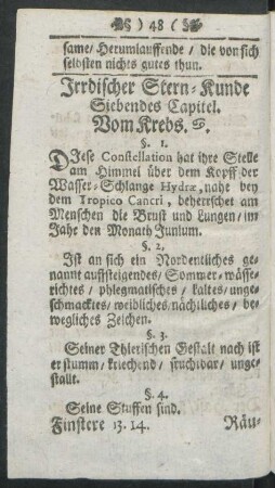 Irrdischer Stern-Kunde Siebendes Capitel. Vom Krebs