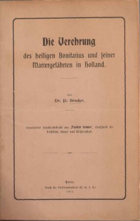 Die Verehrung des heiligen Bonifatius und seiner Martergefährten in Holland