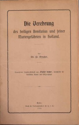 Die Verehrung des heiligen Bonifatius und seiner Martergefährten in Holland