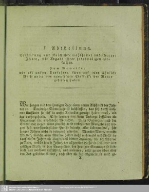 I. Abtheilung. Einleitung und Geschichte wohlfeiler und theurer Zeiten, mit Angabe ihrer jedemaligen Ursachen.