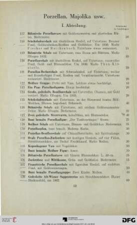 Porzellan, Majolika usw. I. Abteilung (Nr. 117-167)