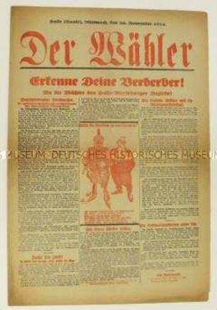 Illustrierte Wahlzeitung der SPD des Halle-Merseburger Gebiets zur Reichstagswahl am 7. Dezember 1924