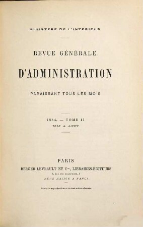 Revue générale d'administration. 20. 1884 = Mai - Aug.