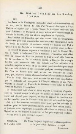 144. Brief van Daendels aan den Koning, 5 Juli 1810