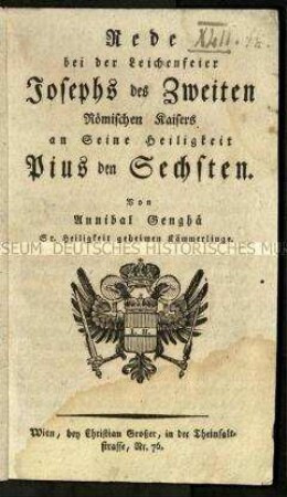 Rede bei der Begräbnisfeier Kaiser Josephs II.