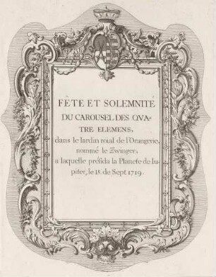 Kleines Titelblatt zum Karussell der Vier Elemente am 15. September 1719