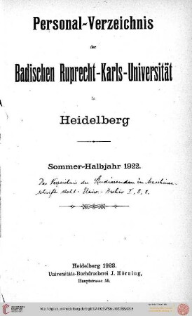Sommersemester 1922