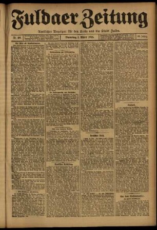Erste Ausgabe vom Dienstag, den 01. März 1921.