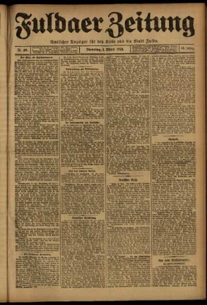 Erste Ausgabe vom Dienstag, den 01. März 1921.