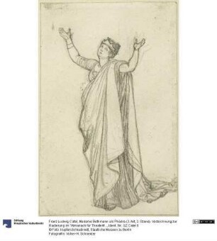 Madame Bethmann als Phädra (3. Akt, 2. Szene). Vorzeichnung zur Radierung im "Almanach für Theaterfreunde auf das Jahr 1807" von August Wilhelm Iffland
