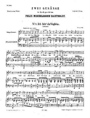 Felix Mendelssohn-Bartholdys Werke, 19,153. Nr. 153, Zwei Gesänge. - 5 S. - Pl.-Nr. M.B.153