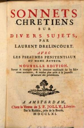 Sonettes chrétiens sur divers sujets ...