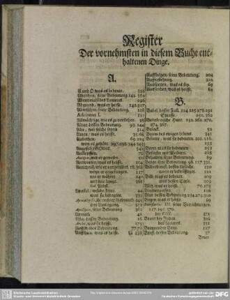 Register Der vornehmsten in diesem Buche enthaltenen Dinge