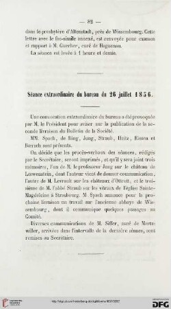 Séance extraordinaire du bureau du 26 juillet 1856
