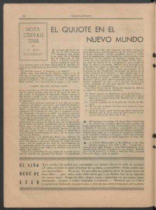 El Quijote en el Nuevo Mundo : Nota cervantina