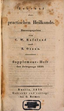 Journal der practischen Heilkunde. [71,a]. Suppl.-H. 1830