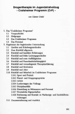 161-190, Drogentherapie im Jugendstrafvollzug - Crailsheimer Programm (CrP)
