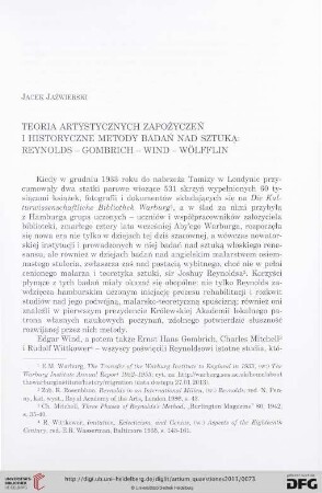 24: Teoria artystycznych zapożyczeń i historyczne metody badań nad sztuką: Reynolds - Gombrich - Wind - Wölfflin