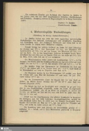 4. Meteorologische Beobachtungen. (Mitteilung der Königl. Landes-Wetterwarte)