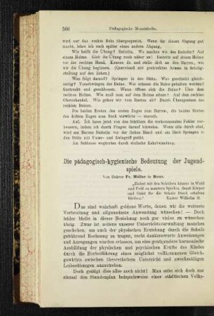 ¬Die¬ pädagogisch-hygienische Bedeutung der Jugendspiele