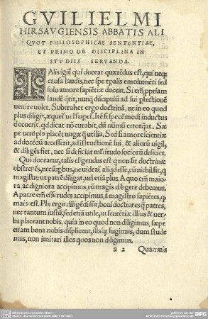 Guillielmi Hirsaugiensis Abbatis Aliquot Philosophicae Sententiae, et Primo de Disciplina in Studiis Servanda.