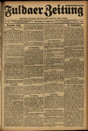 Erste Ausgabe vom Donnerstag, den 14. August 1924.