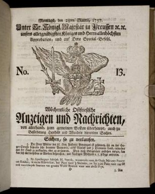 No. 13. Montags, den 28ten Martii, 1757.