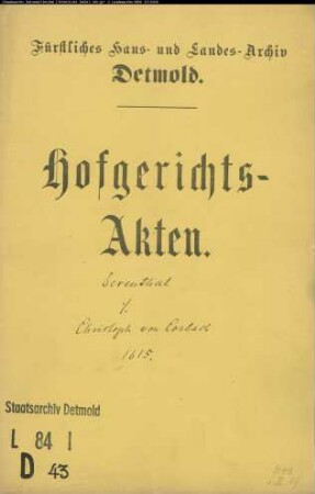 Derenthal, Joh. gegen Christoph von Corbach, Krüger zu Humfeld - Schuldforderung