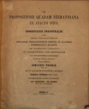 De propositione quadam Riemanniana ex analysi situs