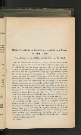 Hazaarts´s ontslag en herstel als resident van Timor in 1818-1819, door P. A. van der Kemp.