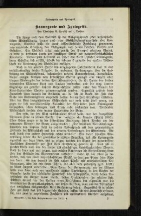 Kosmogonie und Apologetik