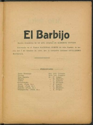 El barbijo : boceto dramático en un acto, original