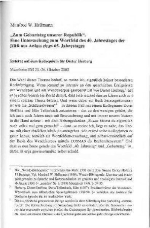 „Zum Geburtstag unserer Republik“ : eine Untersuchung zum Wortfeld des 40. Jahrestages der DDR aus Anlass eines 65. Jahrestages