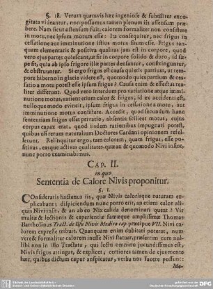 CAP. II. in quo Sententia de Calore Nivis proponitur.