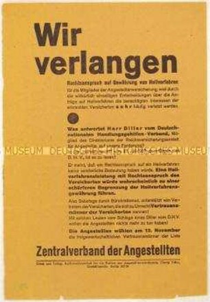 Aufruf des Zentralverbandes der Angestellten zur Wahl der Angestelltenversicherung 1927