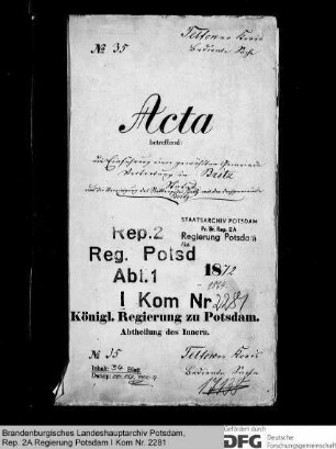 Einführung einer gewählten Gemeindevertretung in Britz und die Vereinigung des Rittergutes Britz mit der Dorfgemeinde Britz, Kr. Teltow